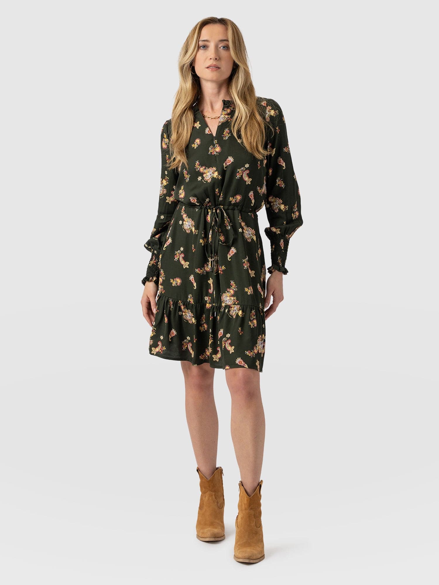 Mini Olivia Zip Up Dress Khaki Paisley - Women's Dresses | Saint + Sofia® EU